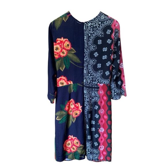 Desigual Dana Draped Print Mini Dress Blue Multi Size 6 - Picture 5 of 12